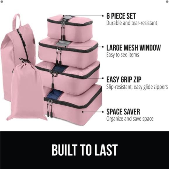 6 Piece Packing Cubes Set, Compression Space Saving Organizers Suitcases Luggage - Picture 6 of 6